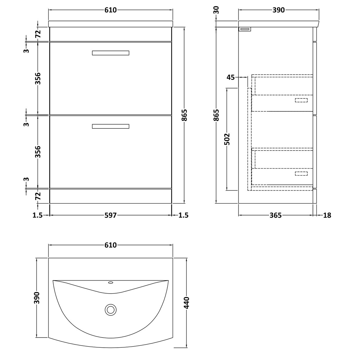 600 FS 2-Drawer Vanity & Basin 4