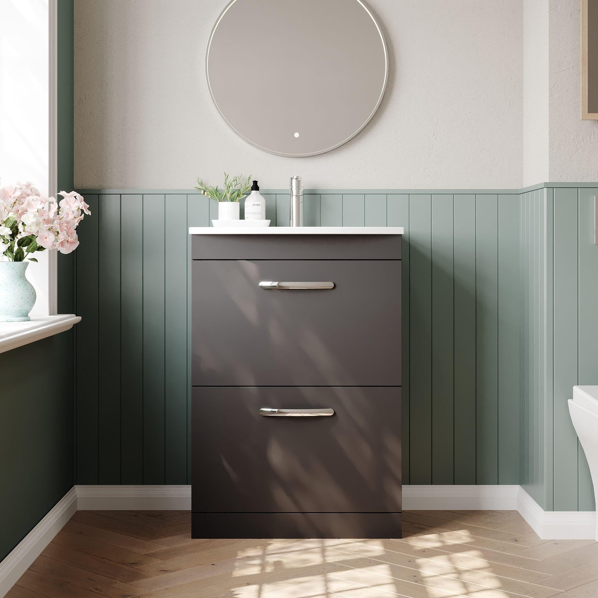 600mm FS 2-Drawer Vanity & Basin 4 - Gloss Grey