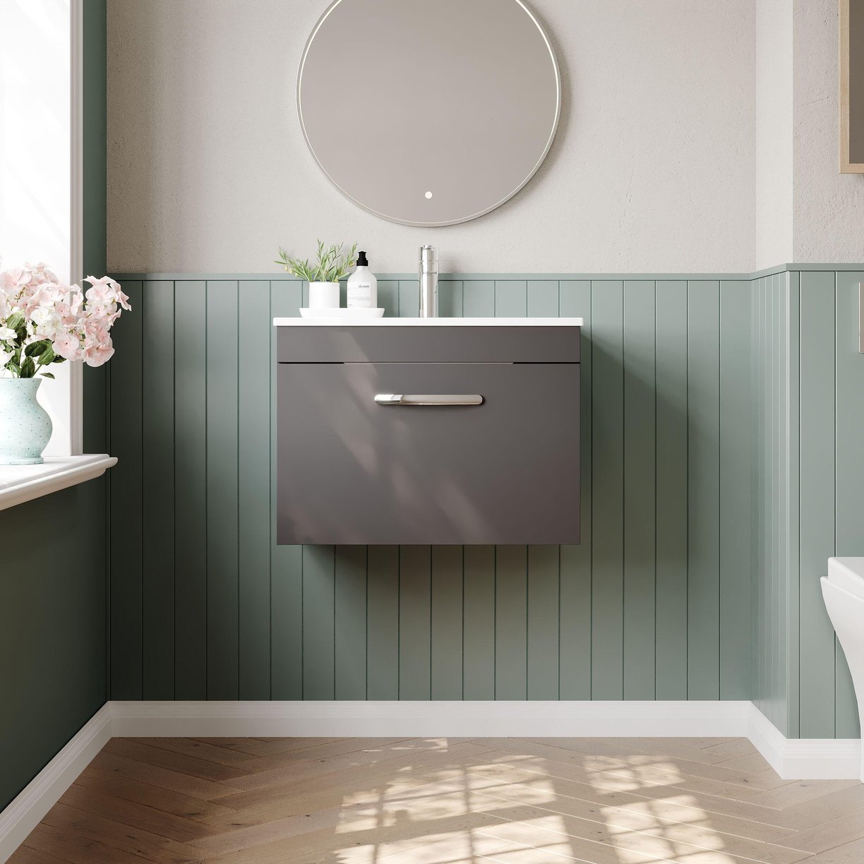 600mm WH Single Drawer Vanity & Basin 2 - Gloss Grey