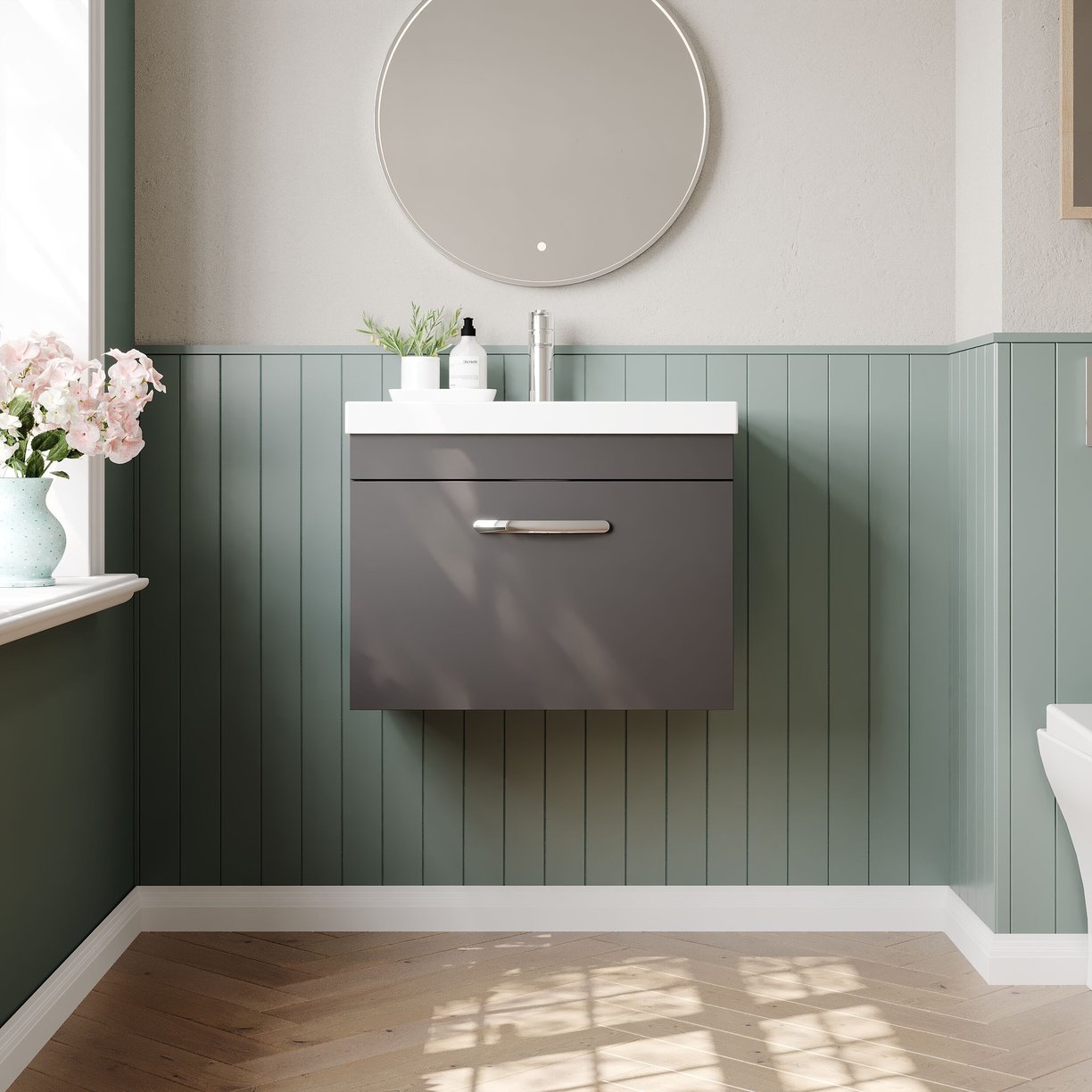 600mm WH Single Drawer Vanity & Basin 3 - Gloss Grey