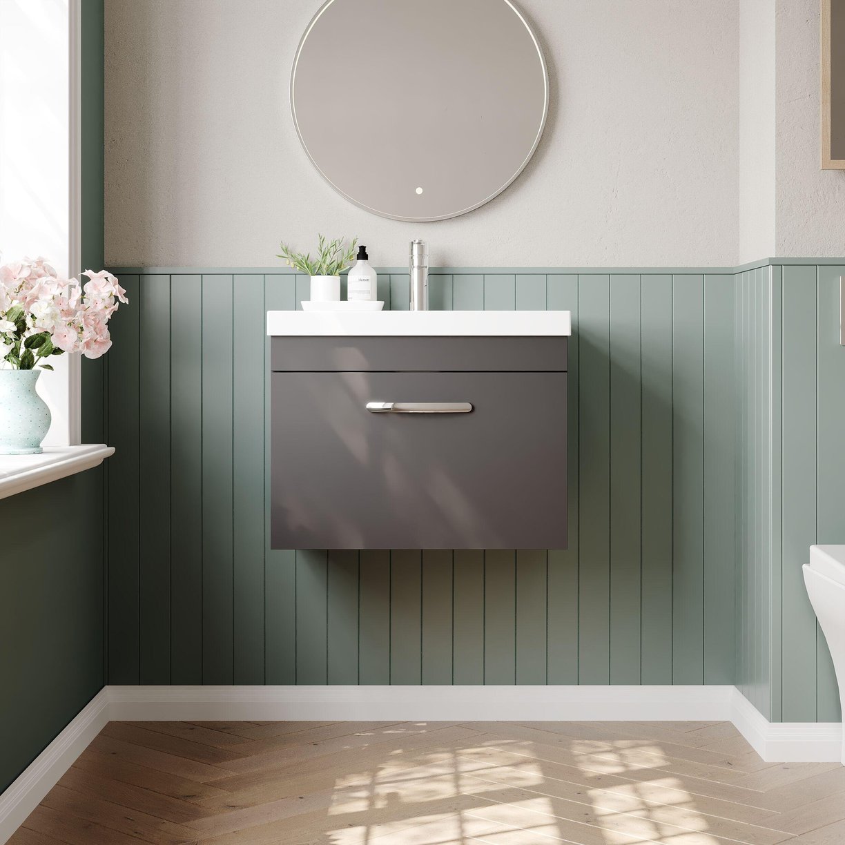 600mm WH Single Drawer Vanity & Basin 3 - Gloss Grey