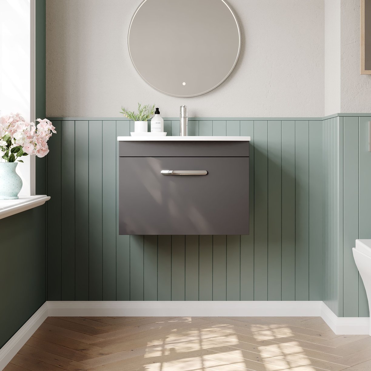 600mm WH Single Drawer Vanity & Basin 4 - Gloss Grey