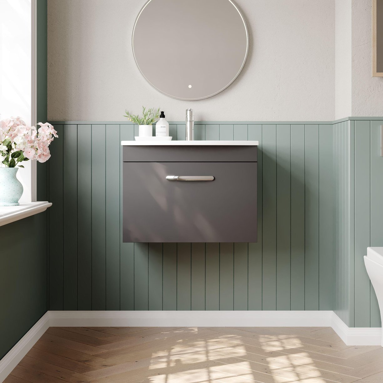 600mm WH Single Drawer Vanity & Basin 4 - Gloss Grey