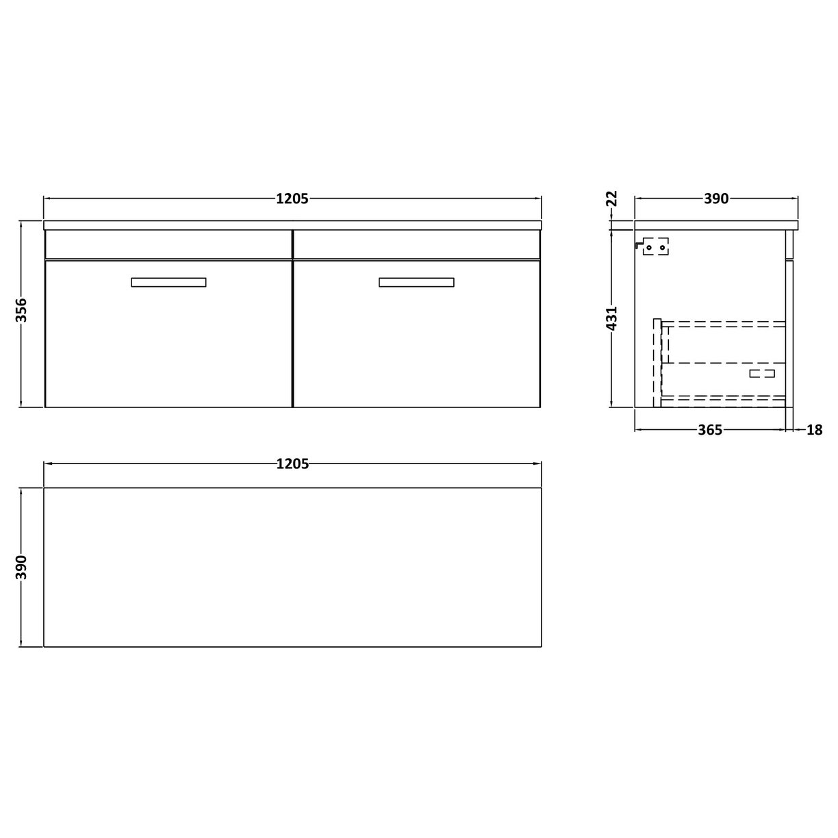 1200 W/H 2-Drawer Unit & Lam Worktop