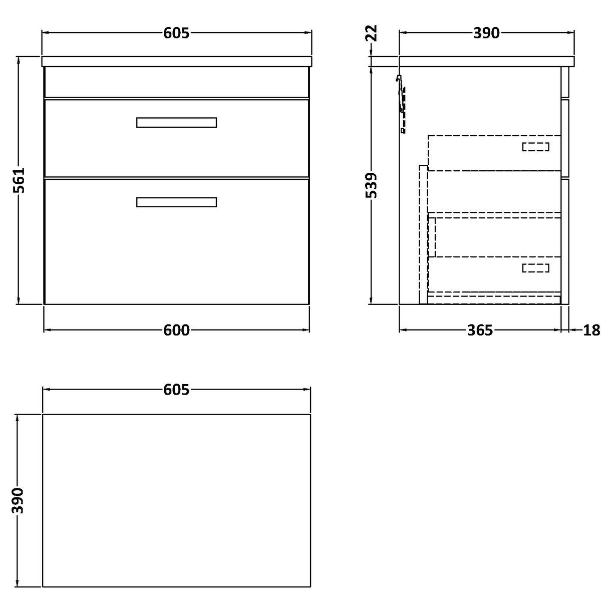 600 W/H 2-Drawer Unit & Lam Worktop