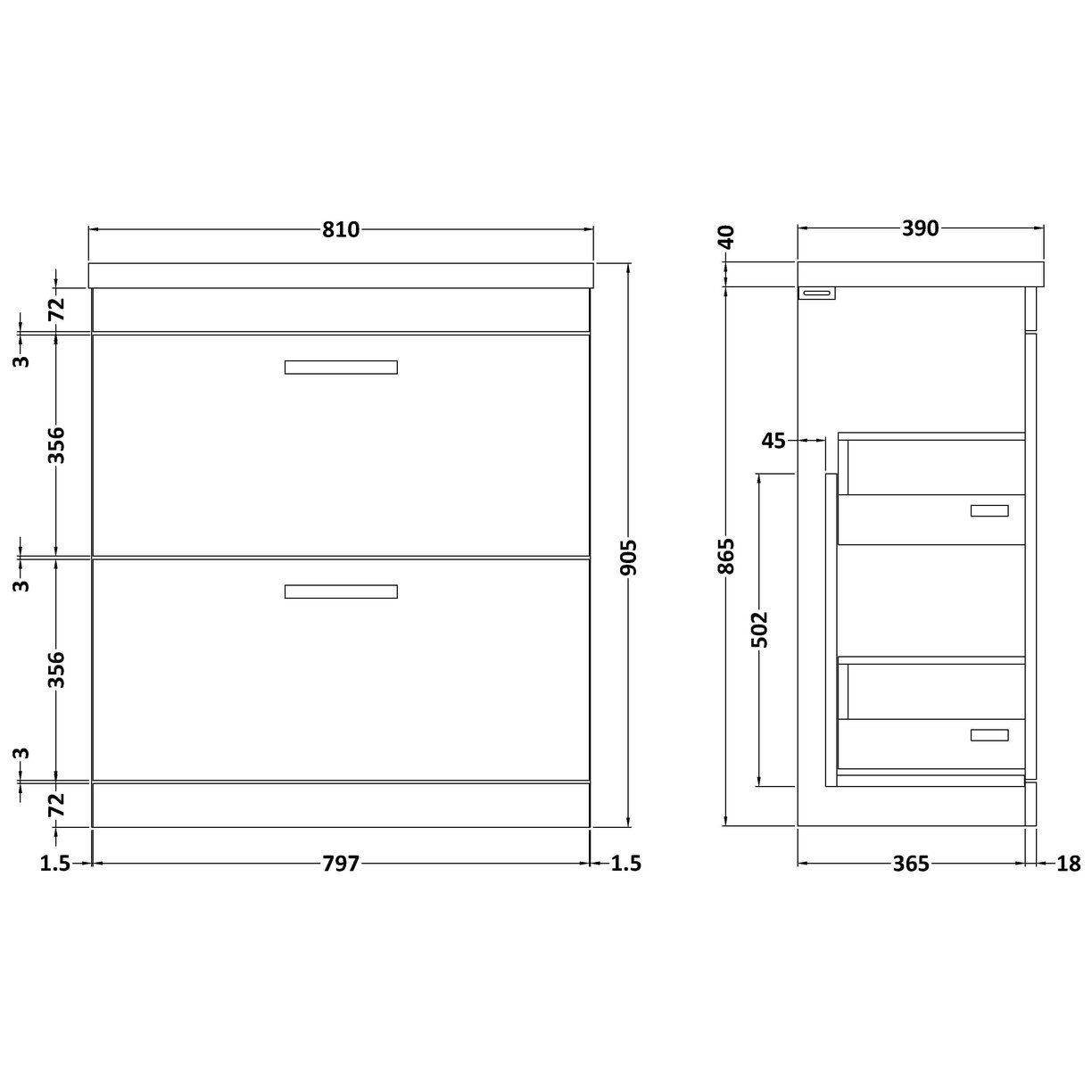 800mm FS 2-Drawer Vanity & Basin 1 - Gloss Grey