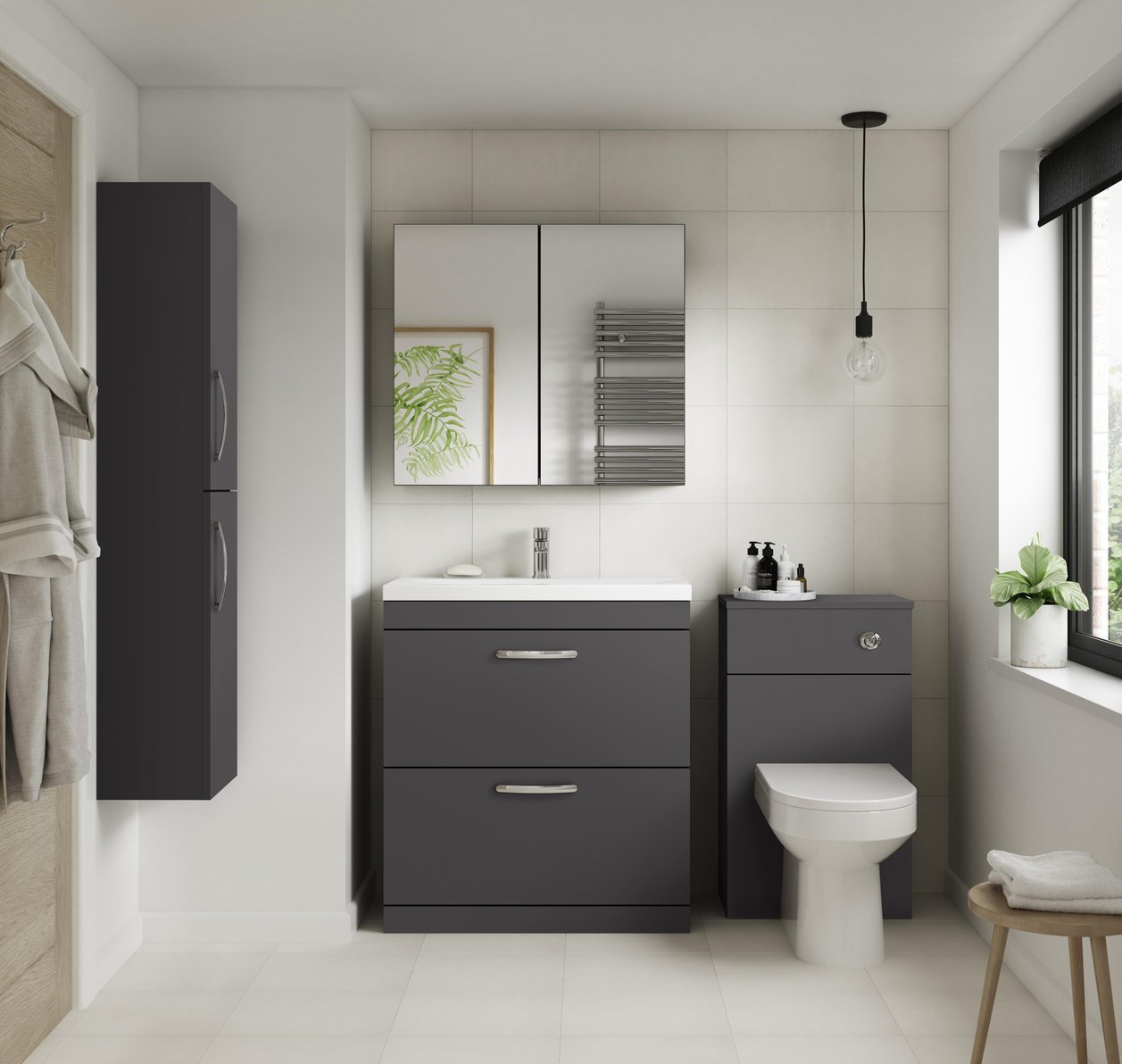 800mm FS 2-Drawer Vanity & Basin 1 - Gloss Grey