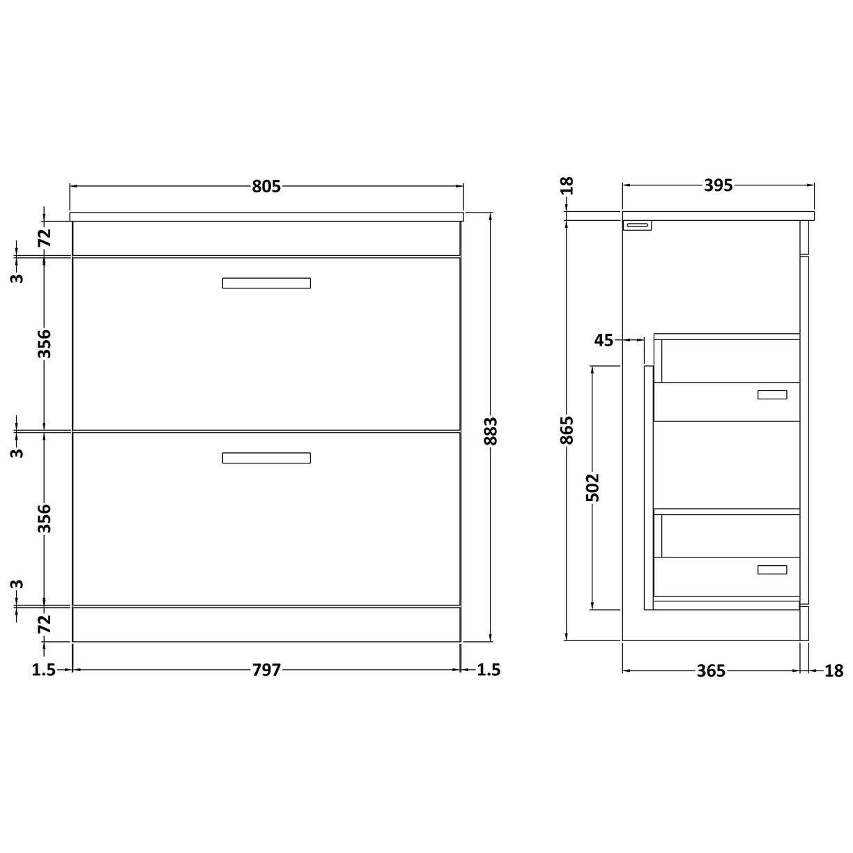 800mm FS 2-Drawer Vanity & Basin 2 - Gloss Grey