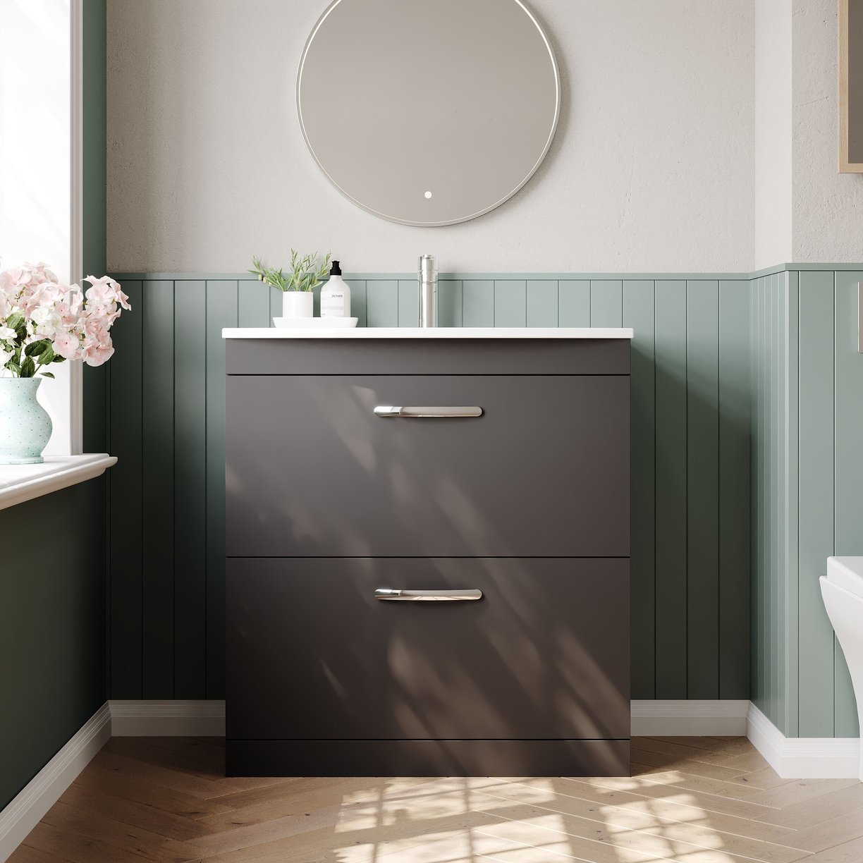 800mm FS 2-Drawer Vanity & Basin 4 - Gloss Grey