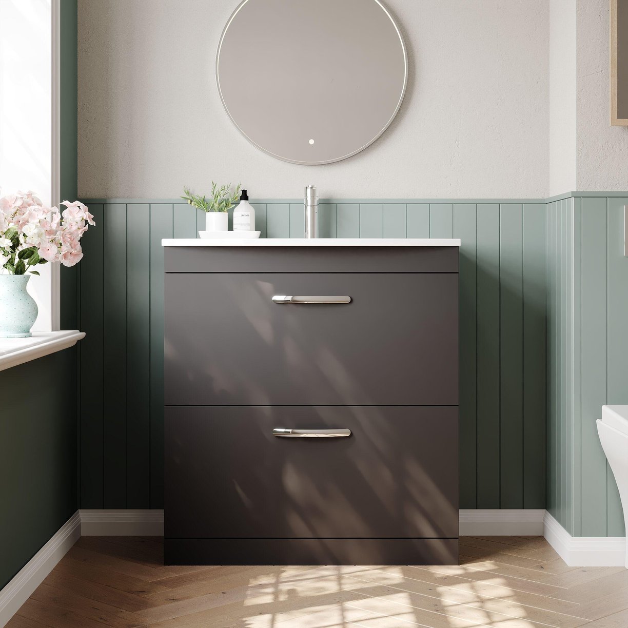 800mm FS 2-Drawer Vanity & Basin 4 - Gloss Grey