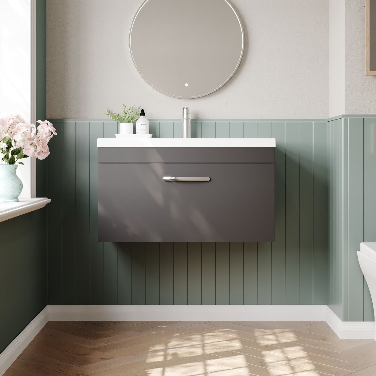 800mm WH Single Drawer Vanity & Basin 1 - Gloss Grey