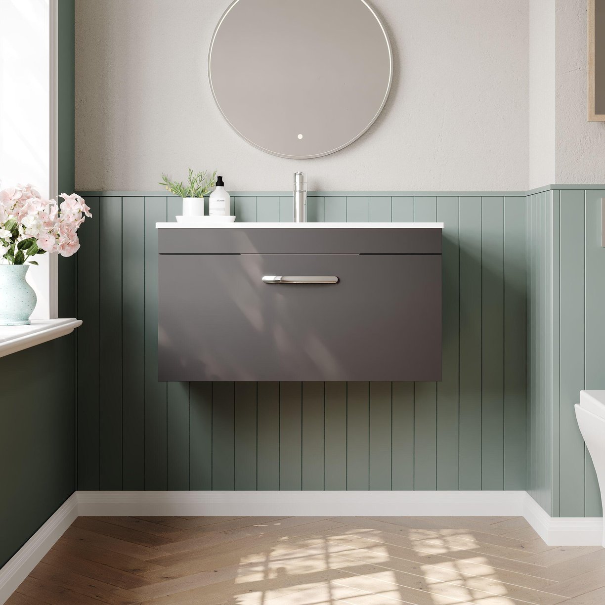 800mm WH Single Drawer Vanity & Basin 2 - Gloss Grey