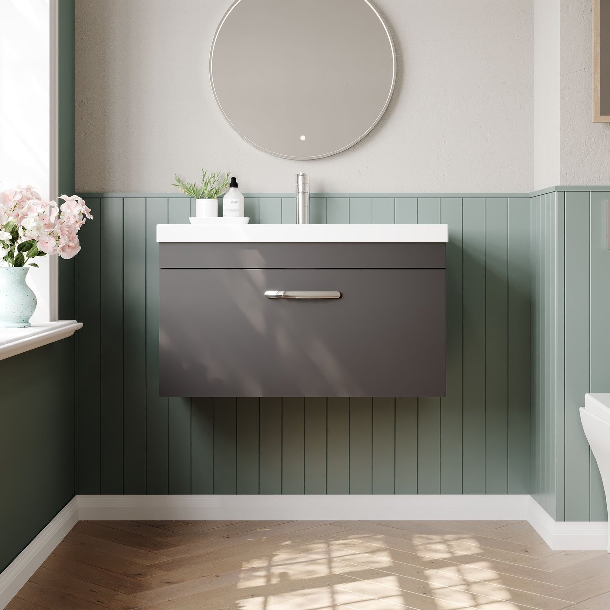 800mm WH Single Drawer Vanity & Basin 3 - Gloss Grey