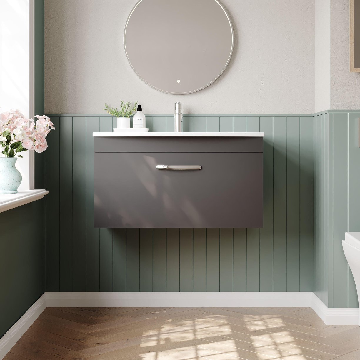 800mm WH Single Drawer Vanity & Basin 4 - Gloss Grey