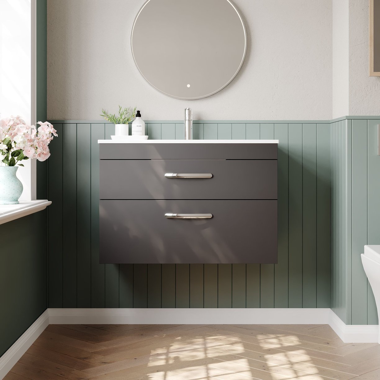 800mm WH 2-Drawer Vanity & Basin 2 - Gloss Grey