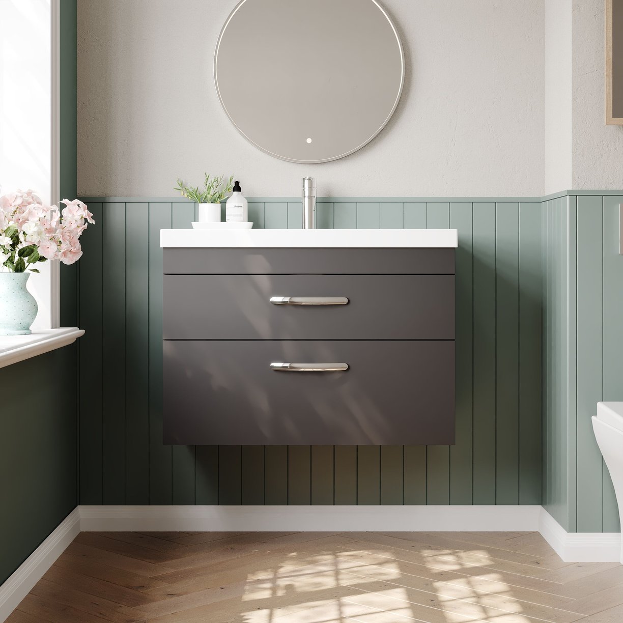 800mm WH 2-Drawer Vanity & Basin 3 - Gloss Grey