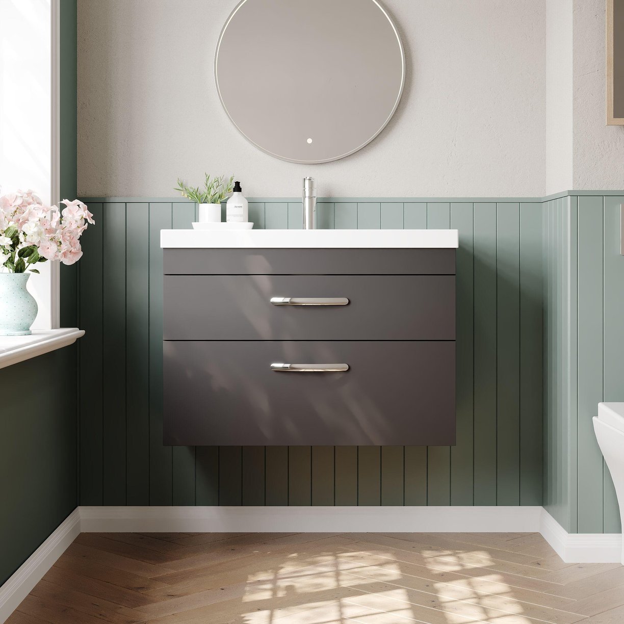 800mm WH 2-Drawer Vanity & Basin 3 - Gloss Grey