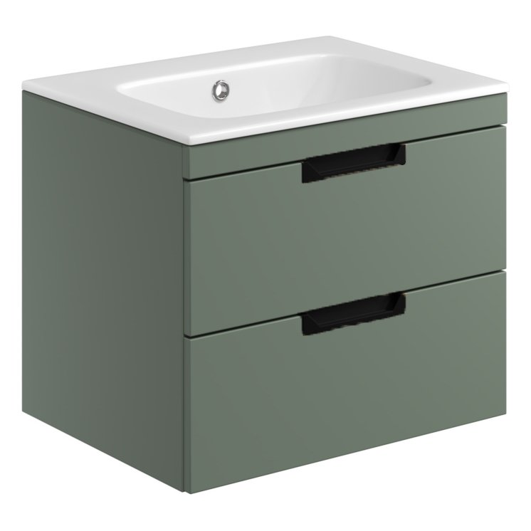 Aubrey 600 Wall Hung Vanity Unit (inc. Black Handles) & Basin