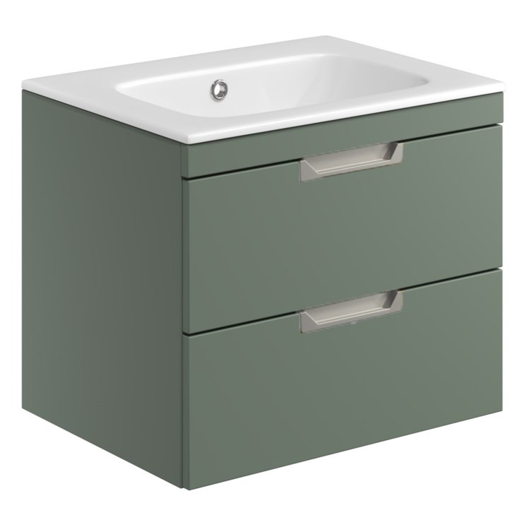 Aubrey 600 Wall Hung Vanity Unit (inc. Brushed Nickel Handles) & Basin