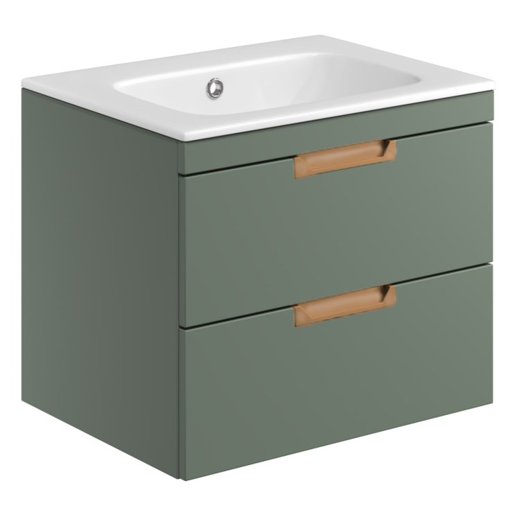 Aubrey 600 Wall Hung Vanity Unit (inc. Brushed Bronze Handles) & Basin