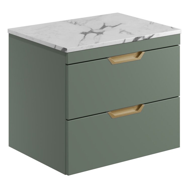 Aubrey 600 Wall Hung Vanity Unit (inc. Brushed Brass Handles) & Countertop