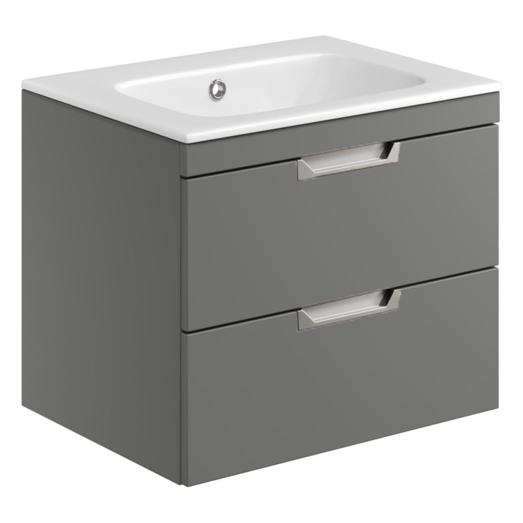 Aubrey 600 Wall Hung Vanity Unit (inc. Brushed Nickel Handles) & Basin