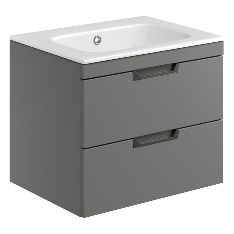 Aubrey 600 Wall Hung Vanity Unit (inc. Gunmetal Handles) & Basin
