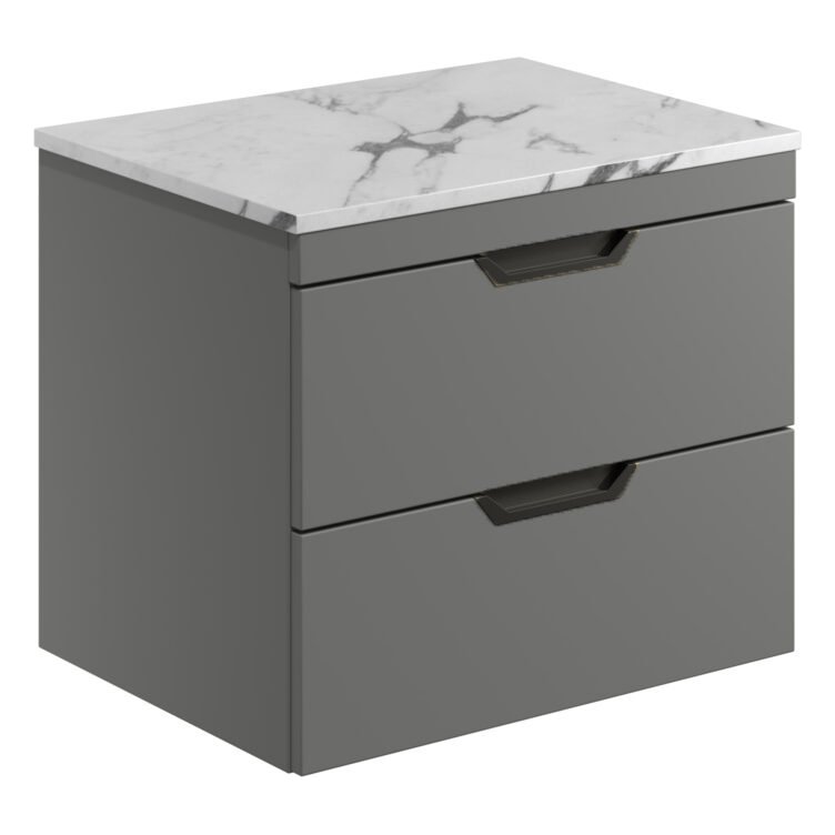 Aubrey 600 Wall Hung Vanity Unit (inc. Black Handles) & Countertop