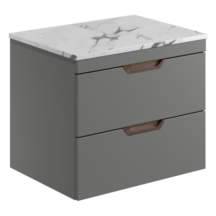 Aubrey 600 Wall Hung Vanity Unit (inc. Brushed Bronze Handles) & Countertop