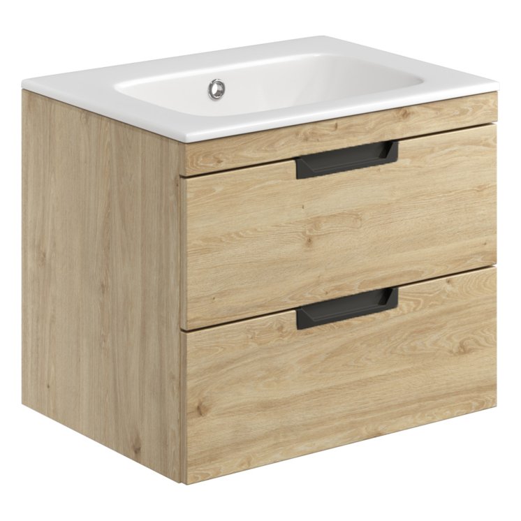 Aubrey 600 Wall Hung Vanity Unit (inc. Black Handles) & Basin