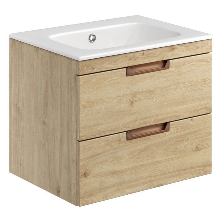 Aubrey 600 Wall Hung Vanity Unit (inc. Brushed Bronze Handles) & Basin