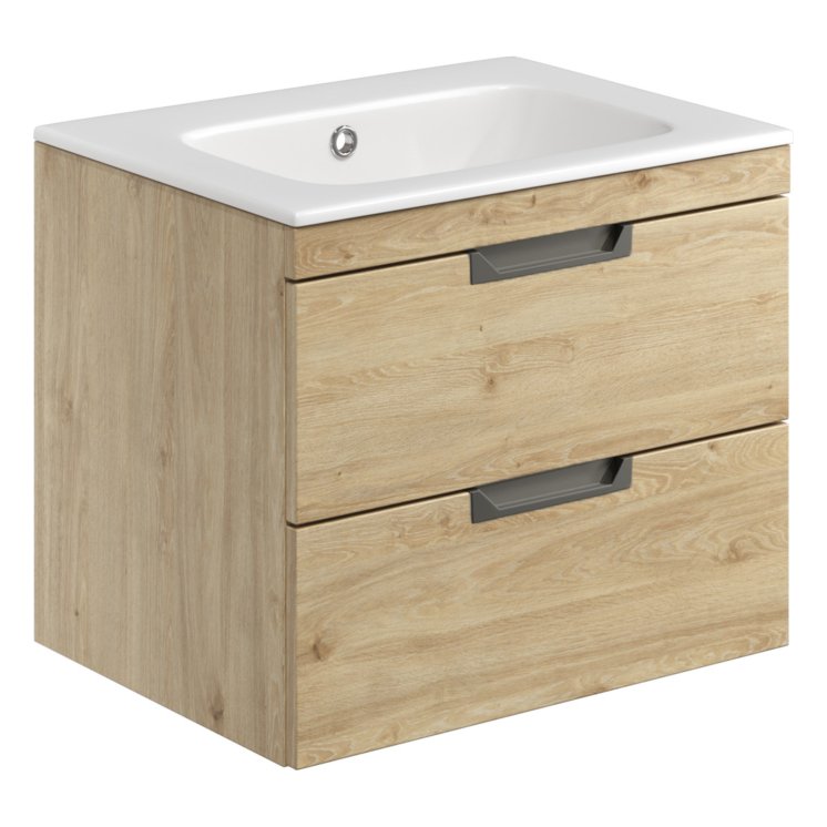 Aubrey 600 Wall Hung Vanity Unit (inc. Gunmetal Handles) & Basin