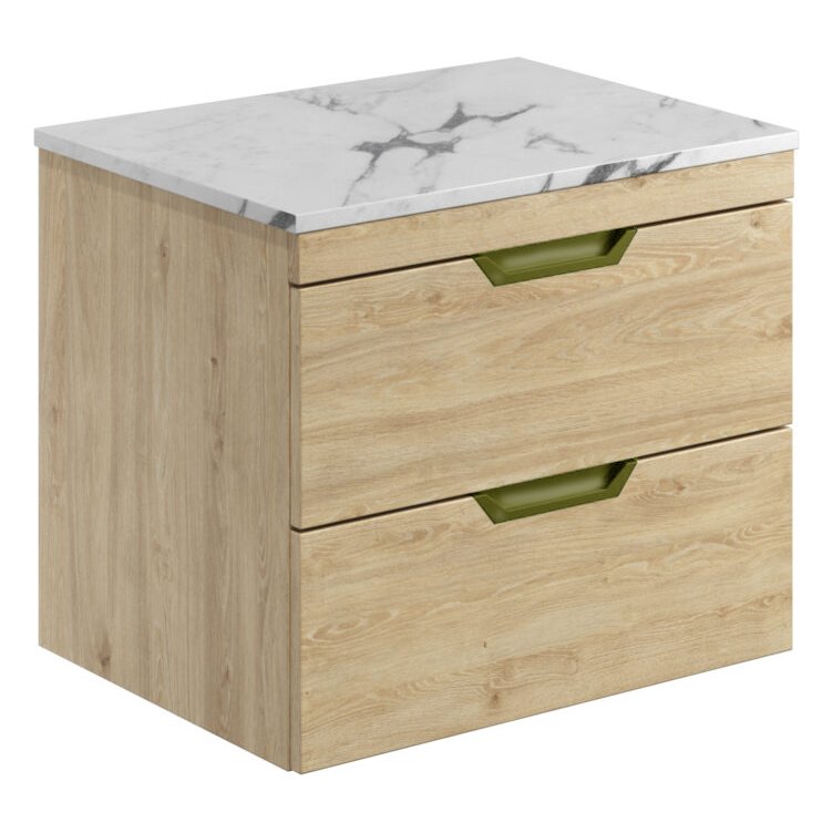 Aubrey 600 Wall Hung Vanity Unit (inc. Brushed Brass Handles) & Countertop