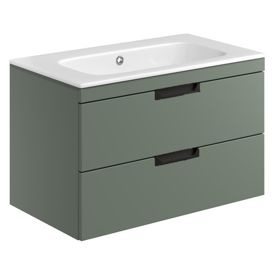 Aubrey 800 Wall Hung Vanity Unit (inc. Black Handles) & Basin