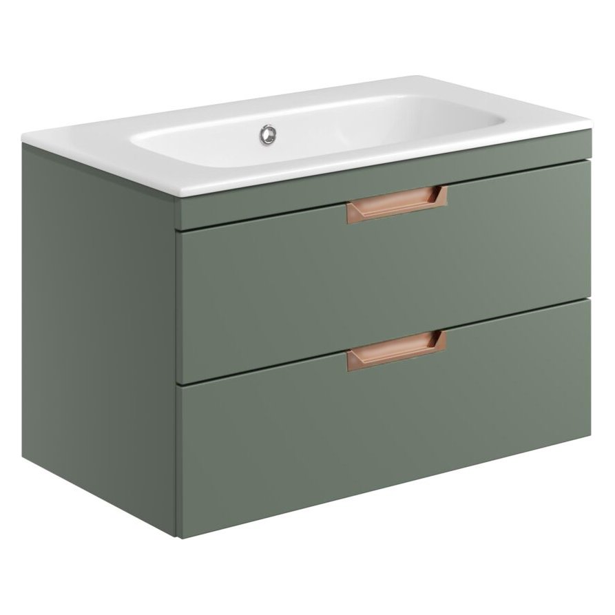 Aubrey 800 Wall Hung Vanity Unit (inc. Brushed Bronze Handles) & Basin