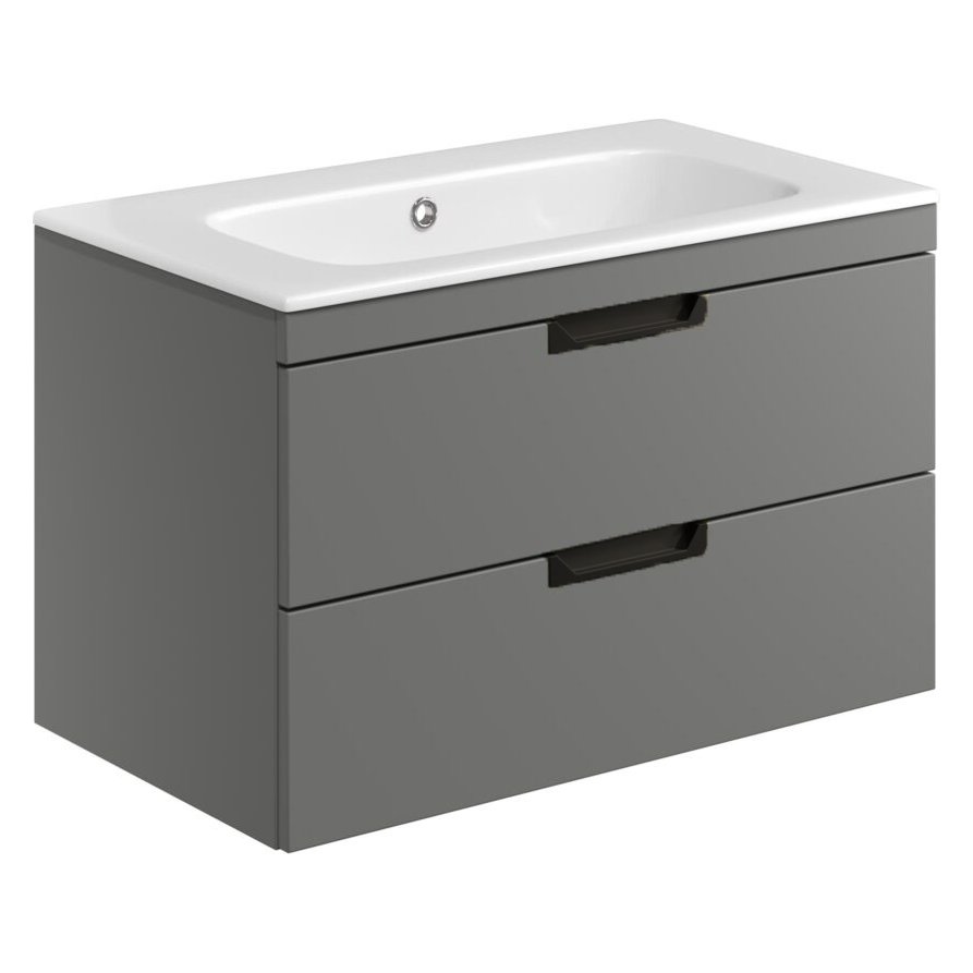 Aubrey 800 Wall Hung Vanity Unit (inc. Black Handles) & Basin