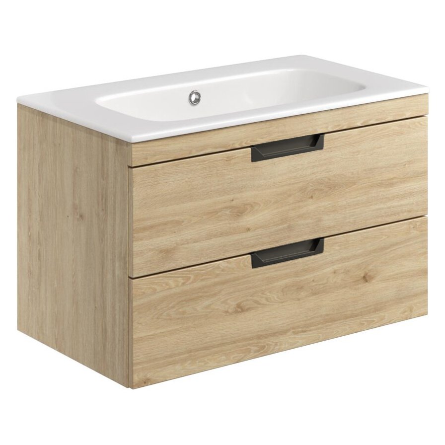 Aubrey 800 Wall Hung Vanity Unit (inc. Black Handles) & Basin