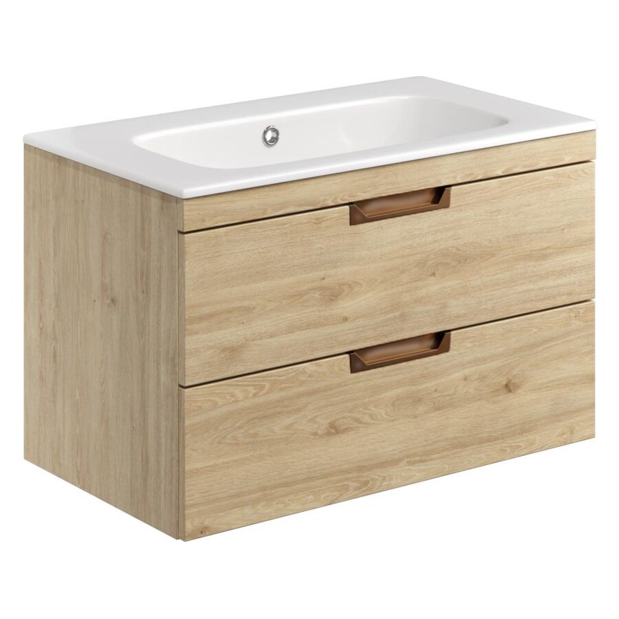 Aubrey 800 Wall Hung Vanity Unit (inc. Brushed Bronze Handles) & Basin