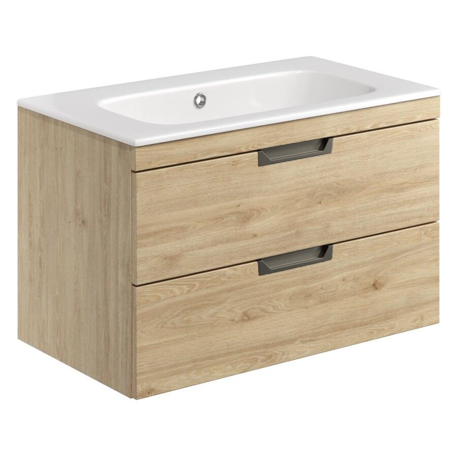 Aubrey 800 Wall Hung Vanity Unit (inc. Gunmetal Handles) & Basin