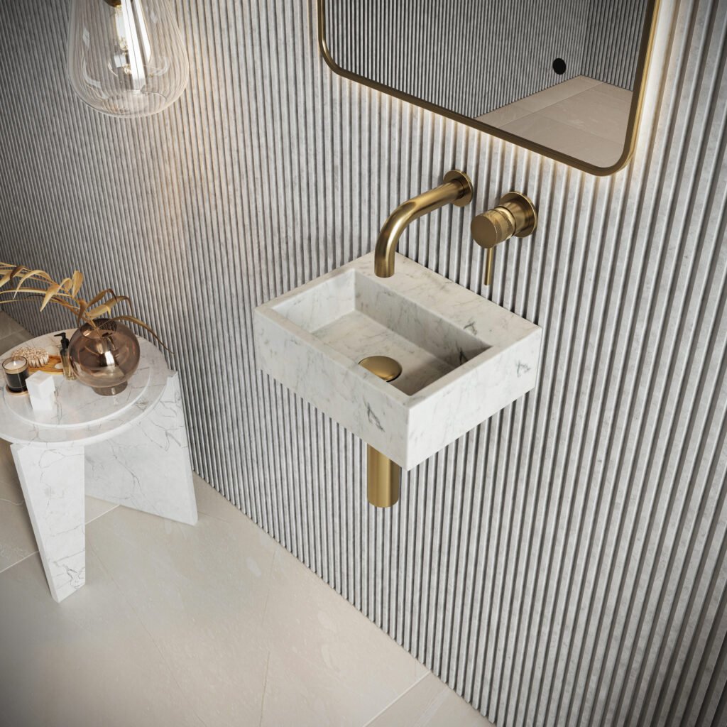 Marble wall mounted basin Venato White 300x250x100 Honed