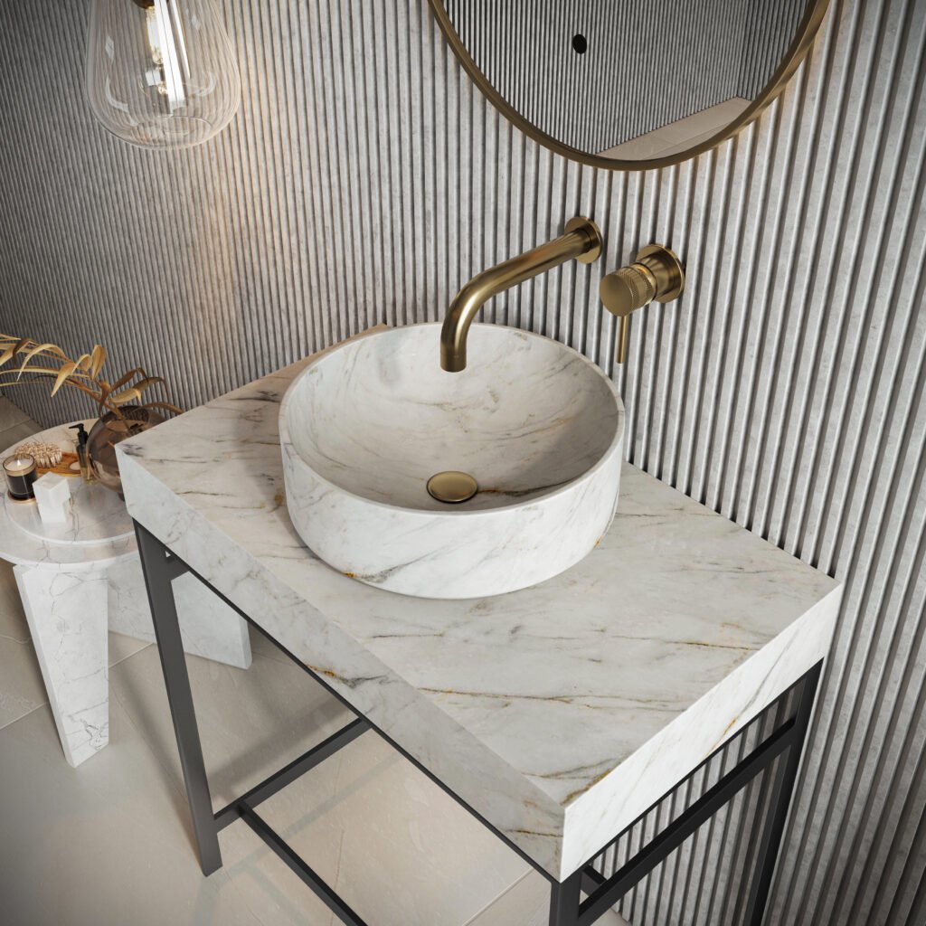 Marble round countertop basin A.White 350x350x120 Honed