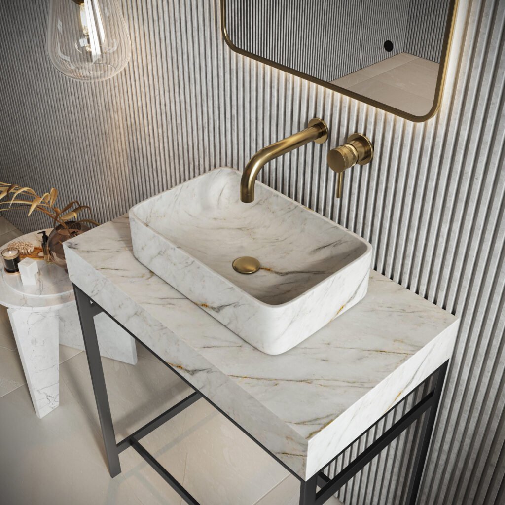 Marble lozenge countertop basin A.White  420x270x110 Honed