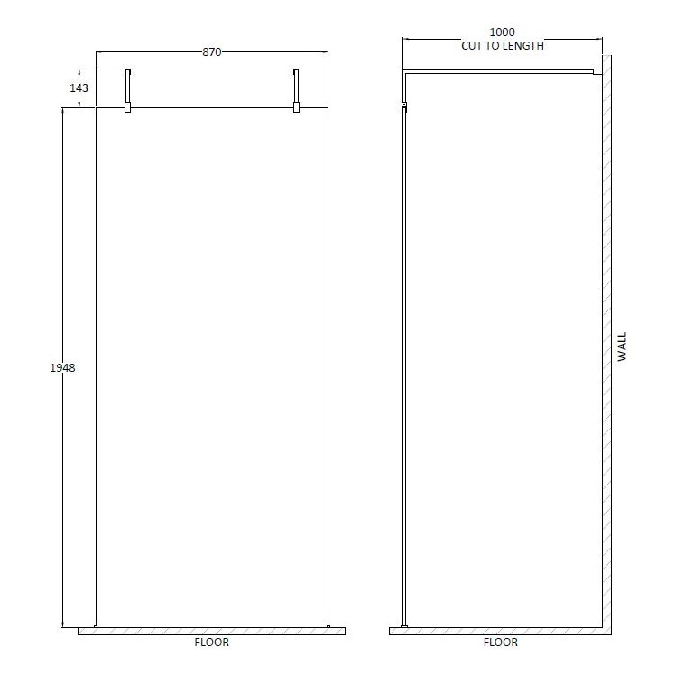 900 Wetroom Screen With Arms And Feet  - Brushed Brass