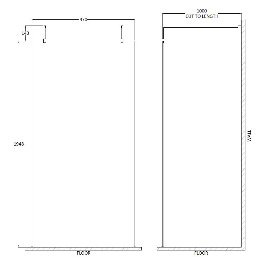 1000 Wetroom Screen With Arms And Feet - Brushed Brass