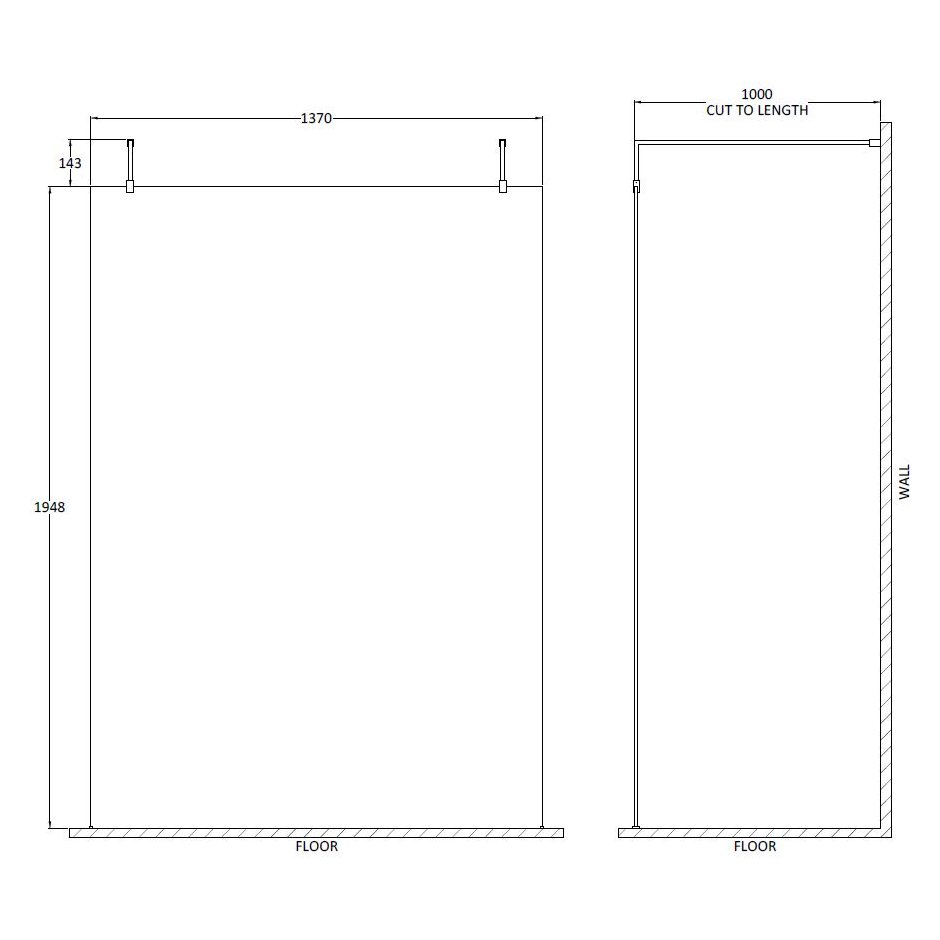 1400 Wetroom Screen With Arms And Feet - Brushed Brass