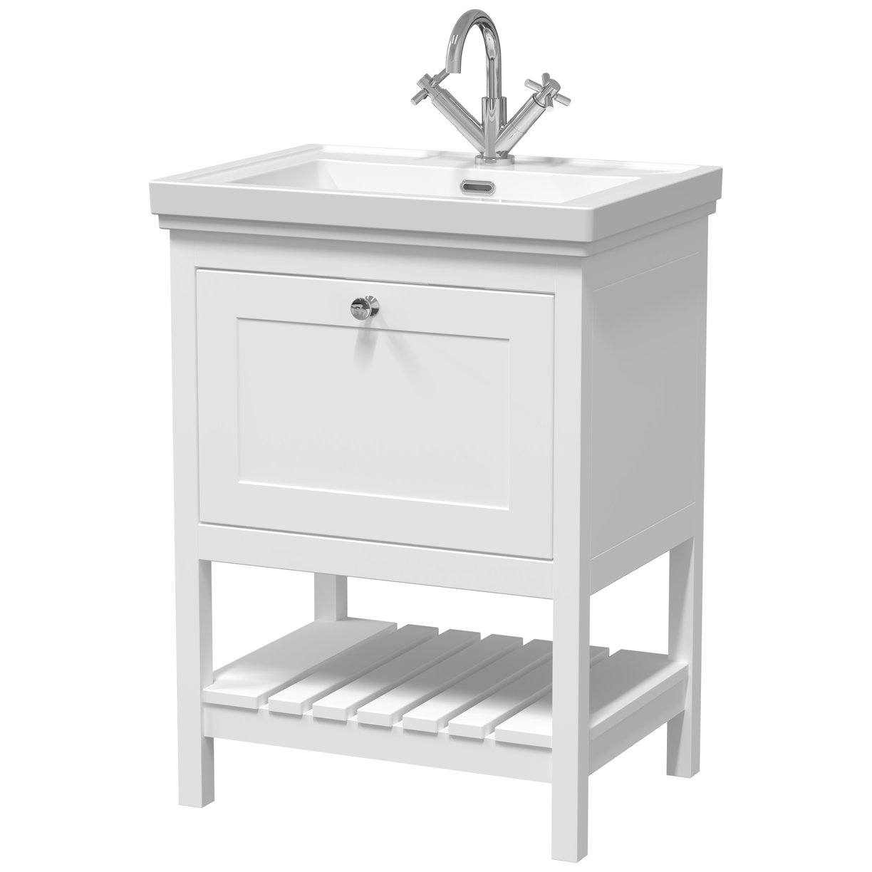 600 F/S Single Drawer Unit & Classic Basin 1TH - Pure White