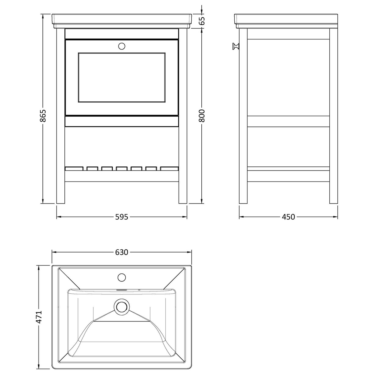 600 F/S Single Drawer Unit & Classic Basin 1TH - Pure White