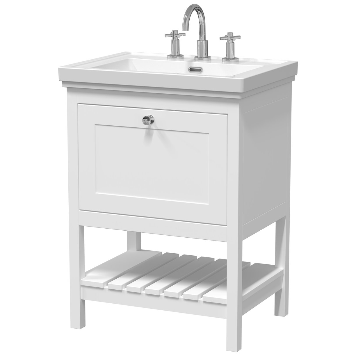 600 F/S Single Drawer Unit & Classic Basin 3Th - Pure White