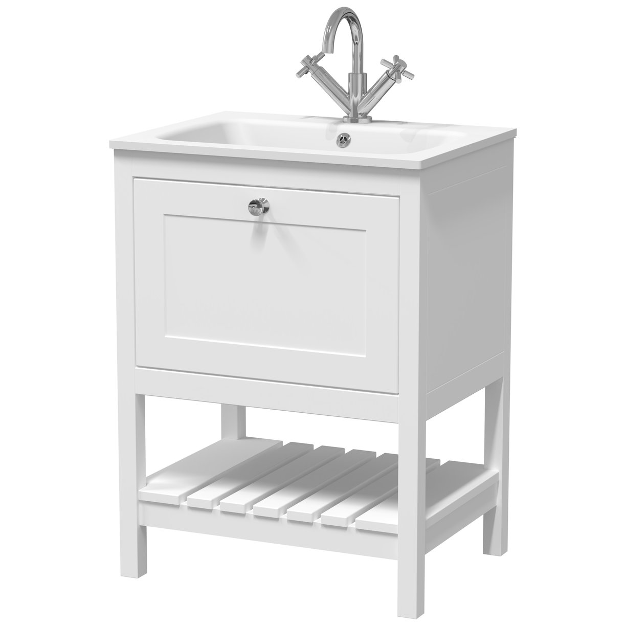 600 F/S Drawer & Stone Basin 1TH - Pure White