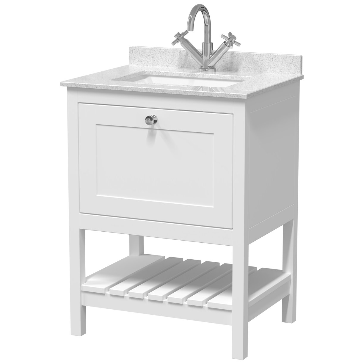 600 F/S Single Drawer Unit & Marble Top 1Th - Pure White